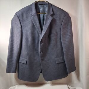 Joseph Feiss Sport Coat Mens 48R Blue Plaid Lambs Wool Tweed Blazer Suit Jacket